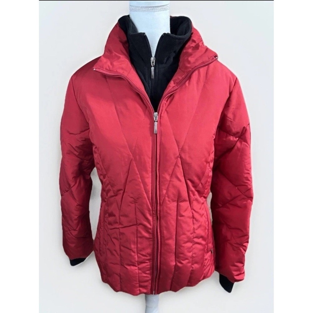 Larry Levine Puffer Jacket Women Size S Red Excellent Down Filled Quilted Fleece